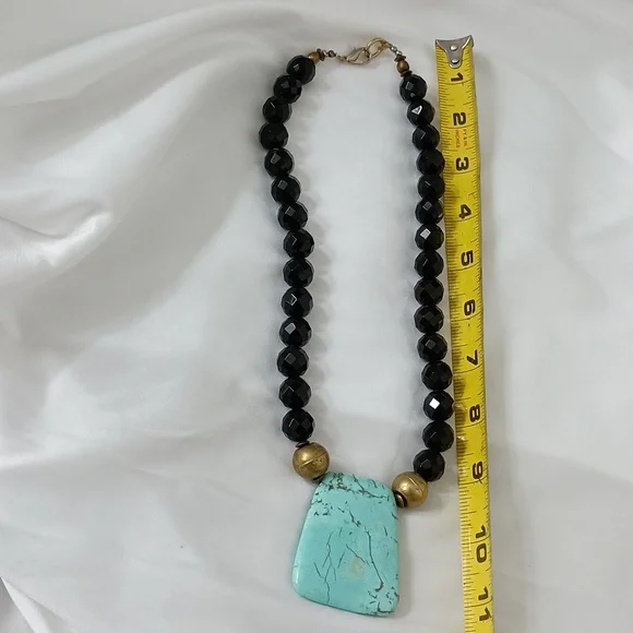 Turquoise, Brass and Black Stone - Picture 3 of 4